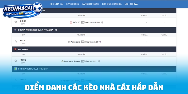 Điểm danh các kèo nhà cái hấp dẫn
